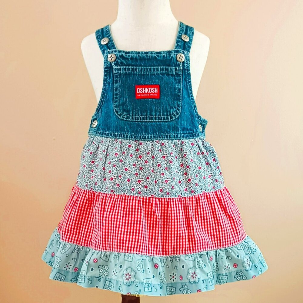 Oshkosh Denim Gingham Ruffle Dress 18M Floral & Boho Vestbak Jumper